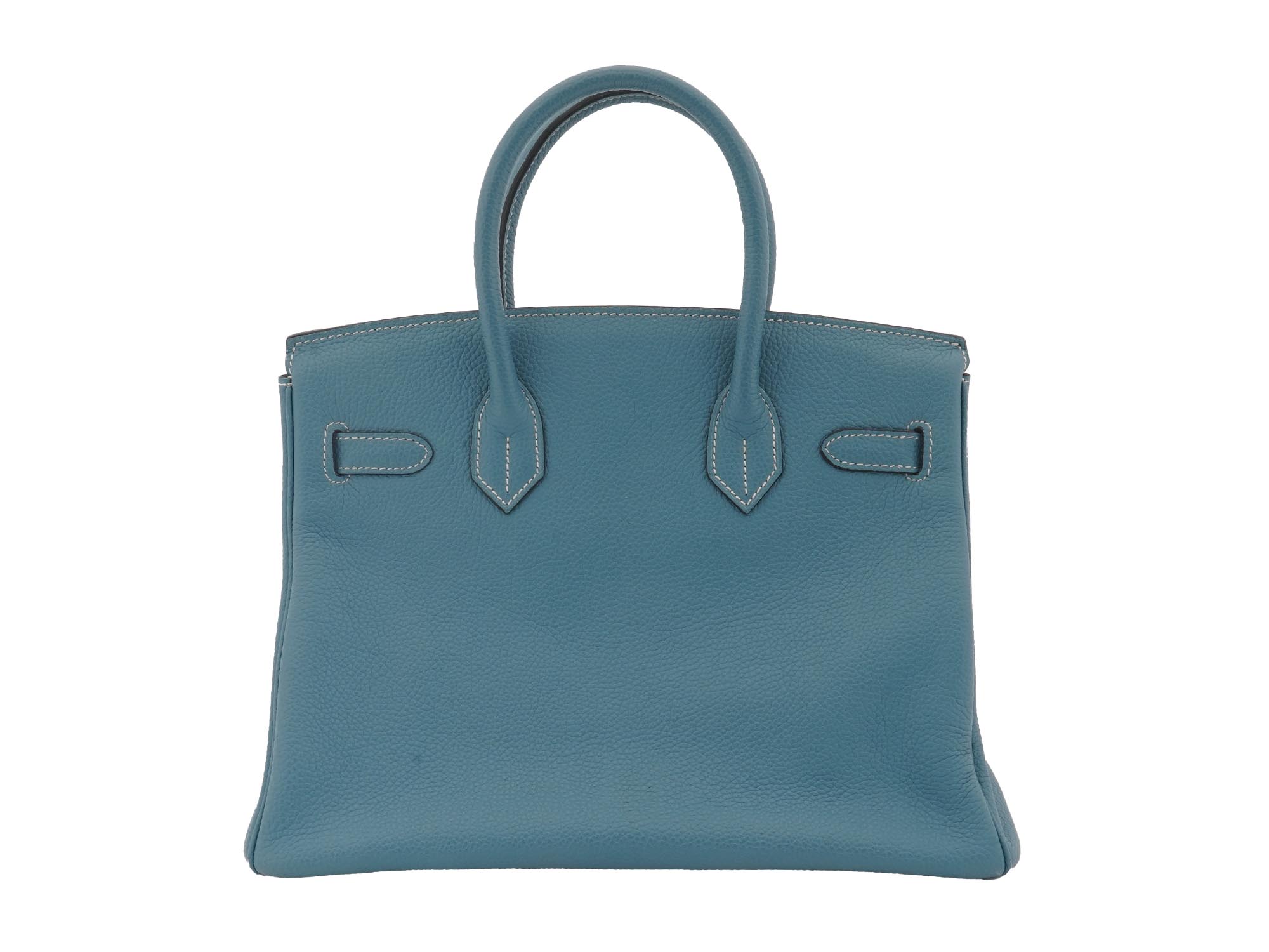 HERMES BIRKIN BLUE JEAN LEATHER HAND BAG PIC-5